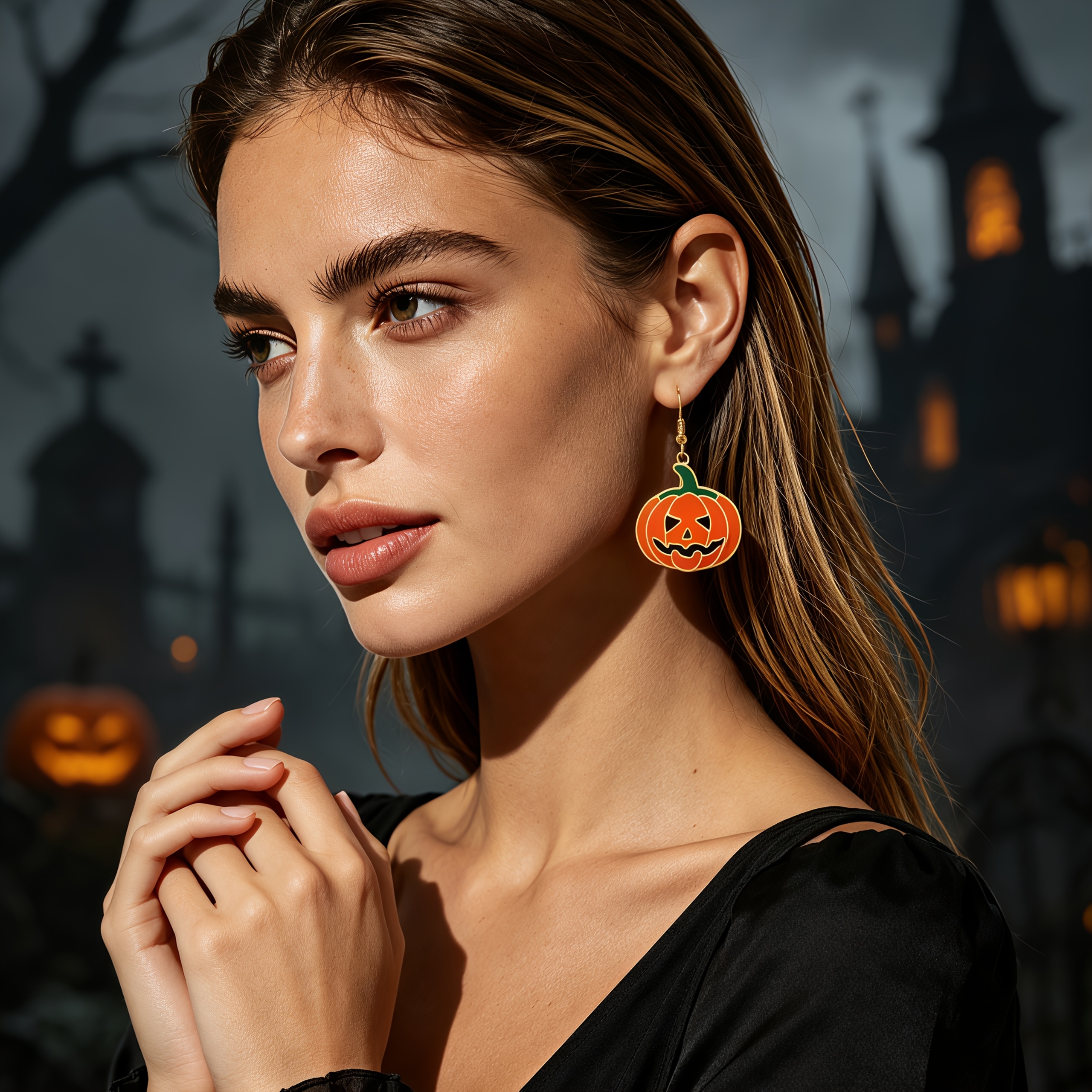Cartoon Jack-o'-lantern Earrings, Halloween Party Accessory